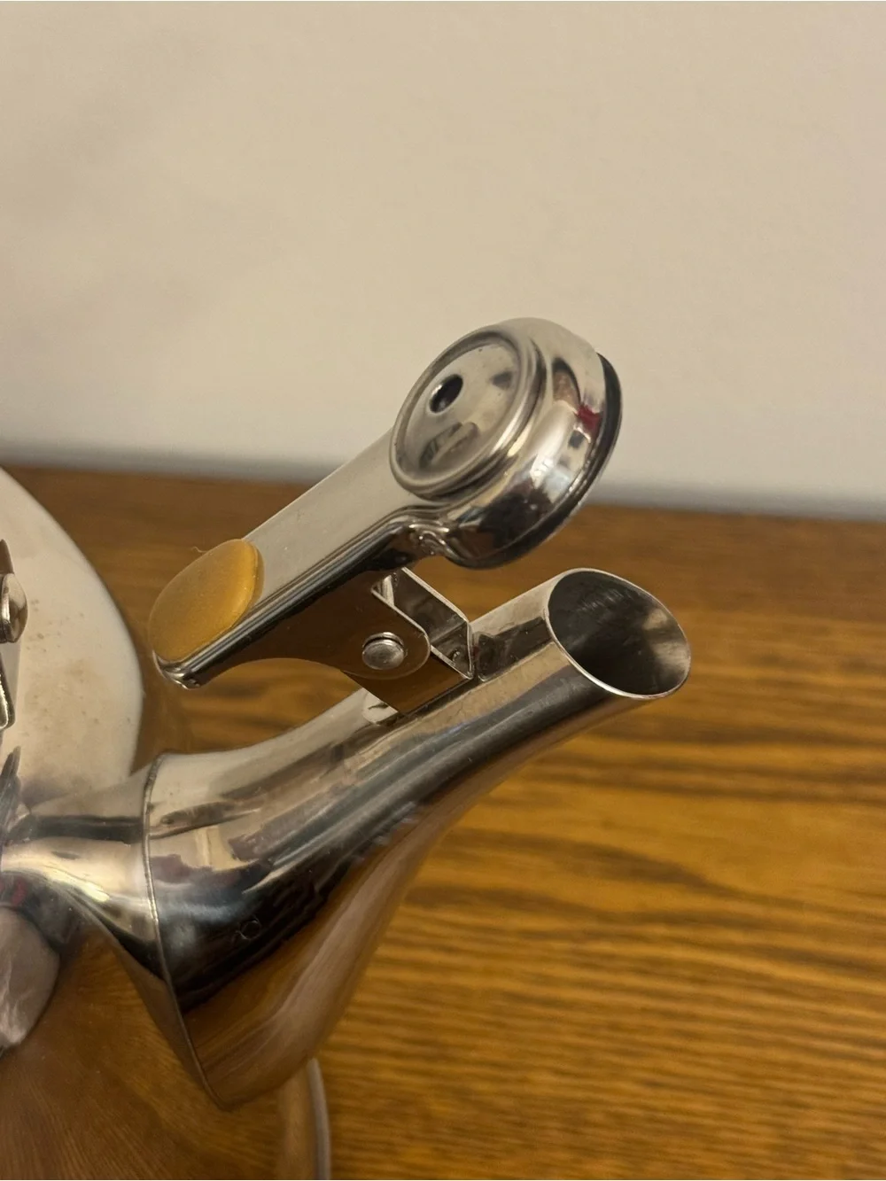 Pioneer Woman Stainless Steel Tea Kettle Acacia Wood Handle EUC